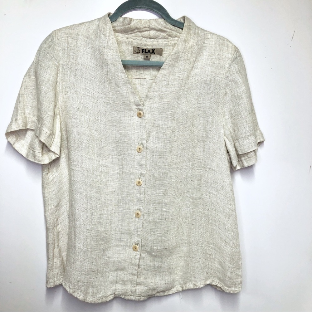 Flax short sleeve linen blouse jacket button up S